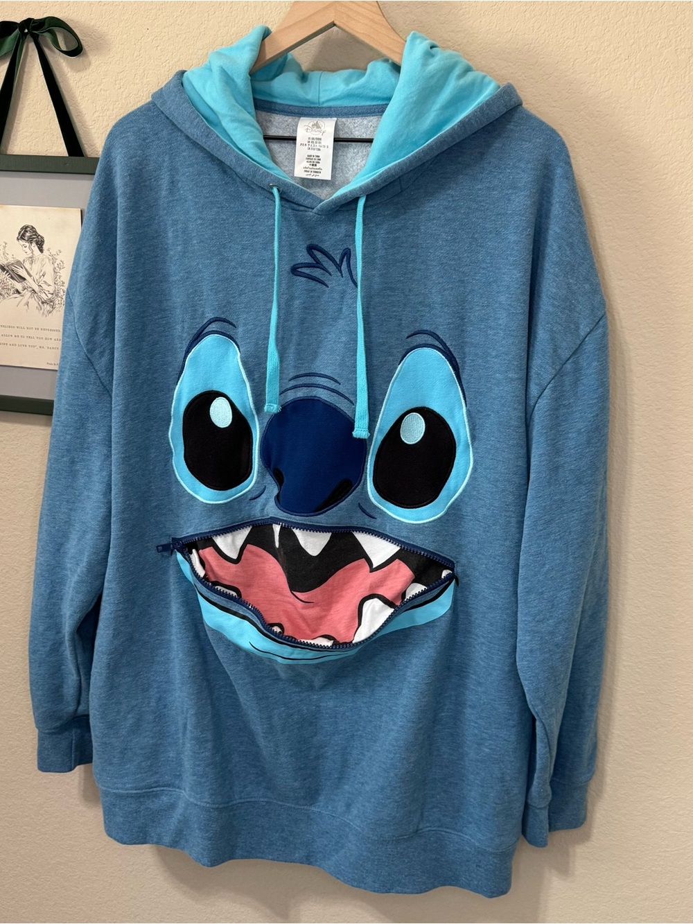 DISNEY | Blue Stitch Face Zipper Mouth Hooded Sweatshirt Size XXL